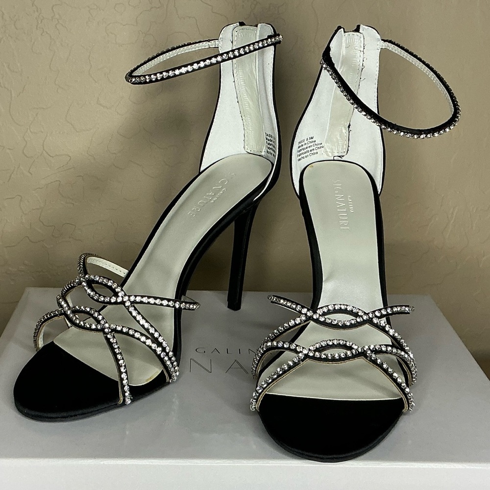 Elegant Black and Rhinestone Strappy Heels